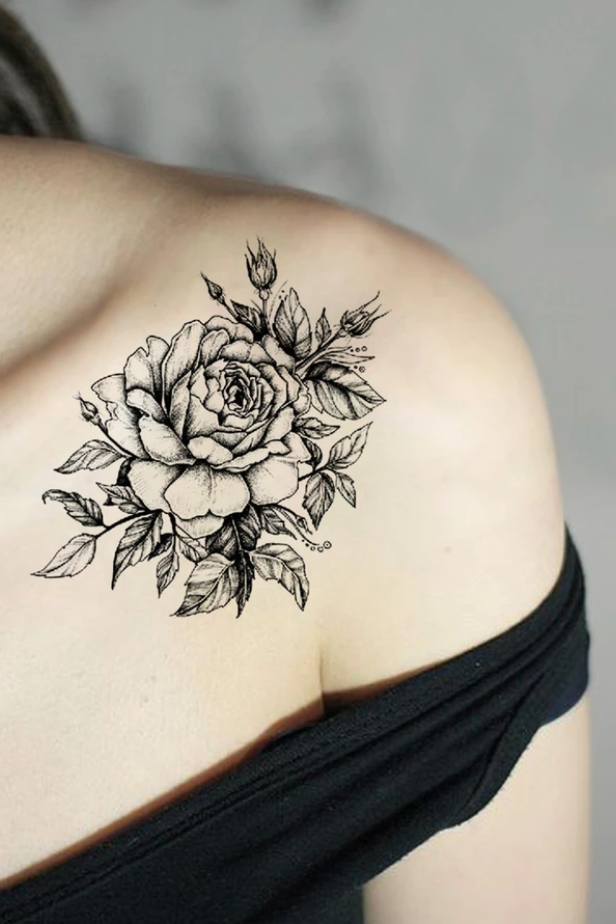 Rose Shoulder Tattoos  Rose Tattoos With Scrolls PNG Image  Transparent  PNG Free Download on SeekPNG