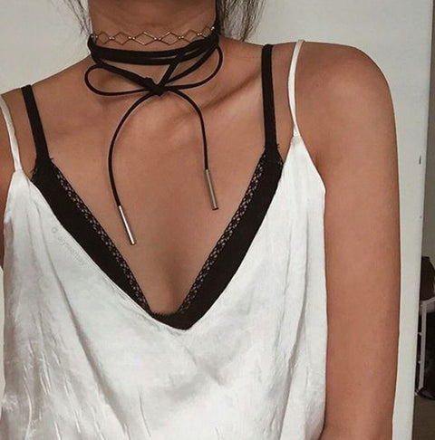 suede tie choker necklace