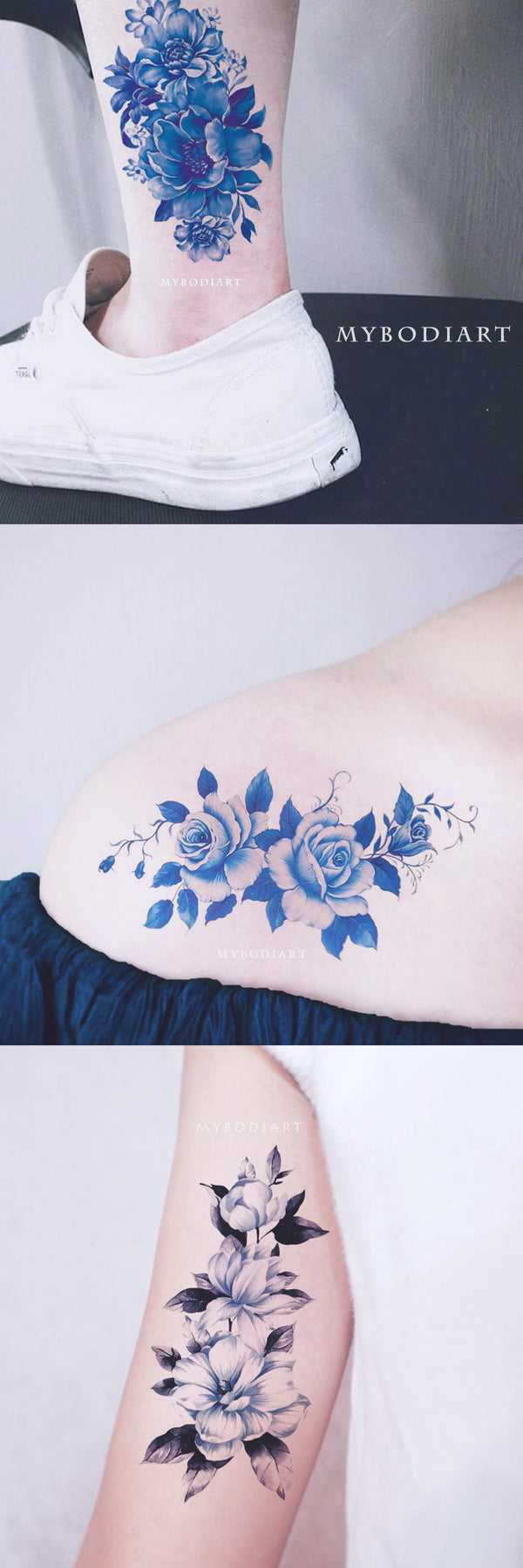 Tina Vintage Floral Flower Rose Outline Linework Temporary Tattoo