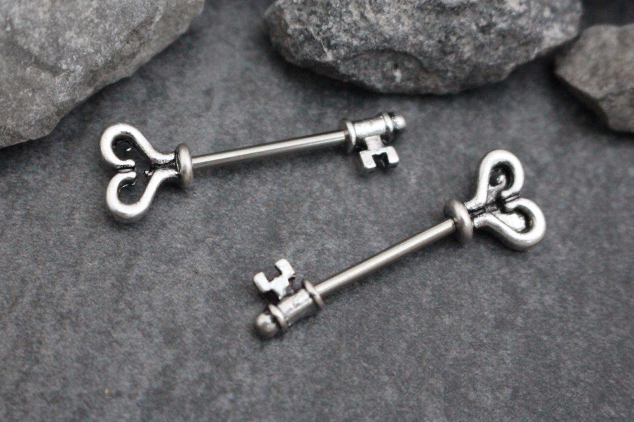 heart key nipple rings