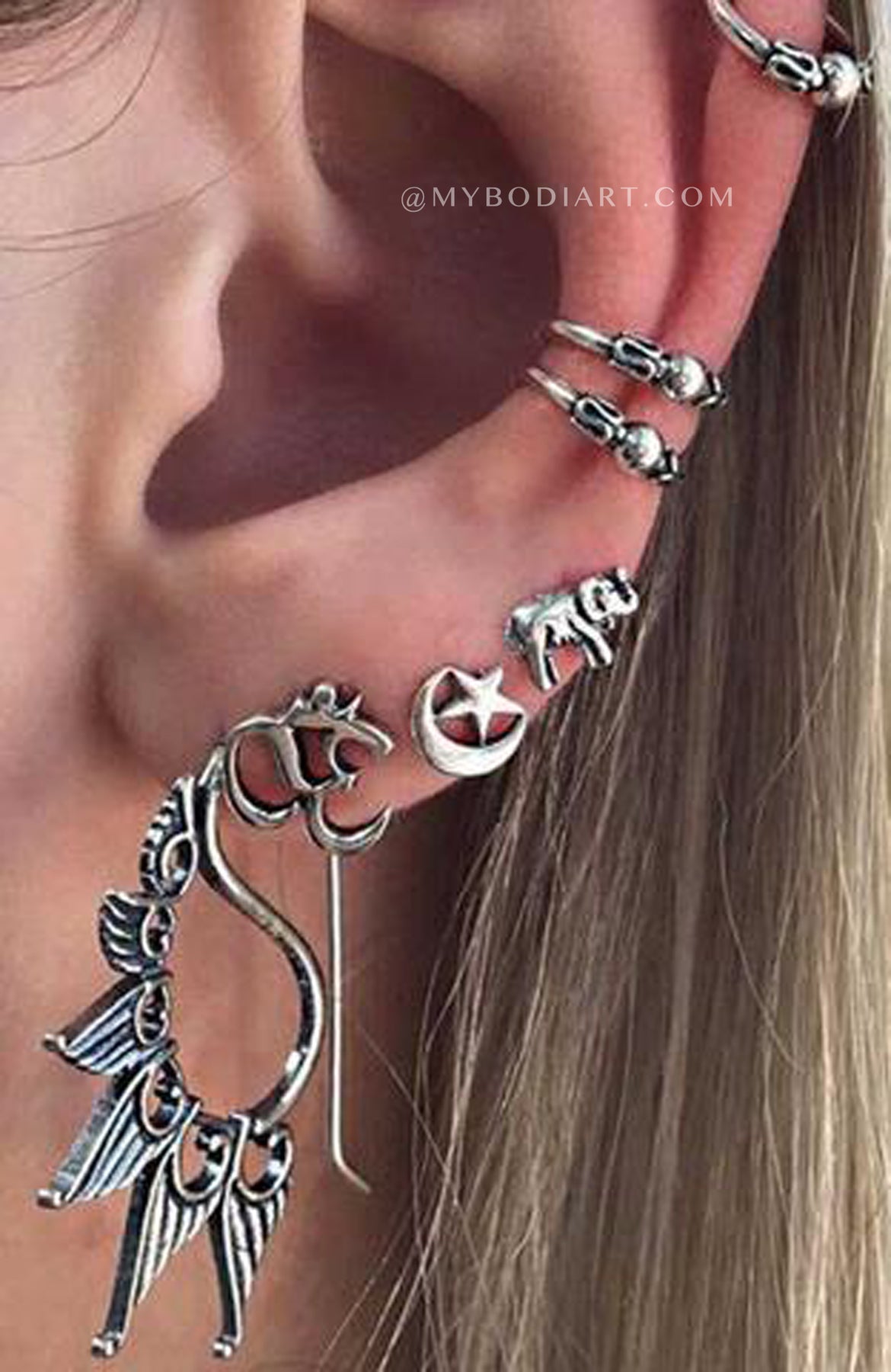 Lakota Tribal Antiqued Silver Ear Cuffs & Earrings 7 Pieces Set – MyBodiArt