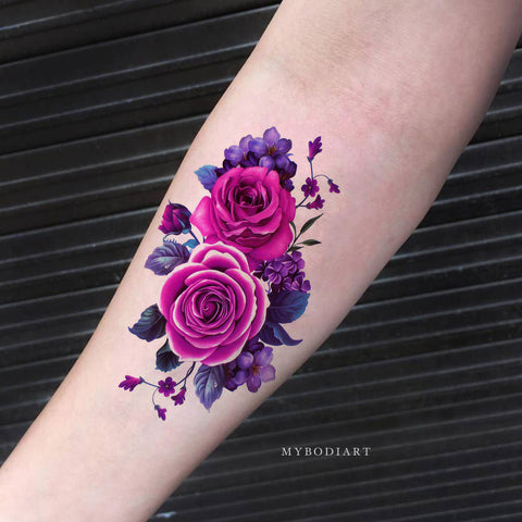 tattoo tattoos lavender flower temporary magenta mybodiart floral purple forearm watercolor