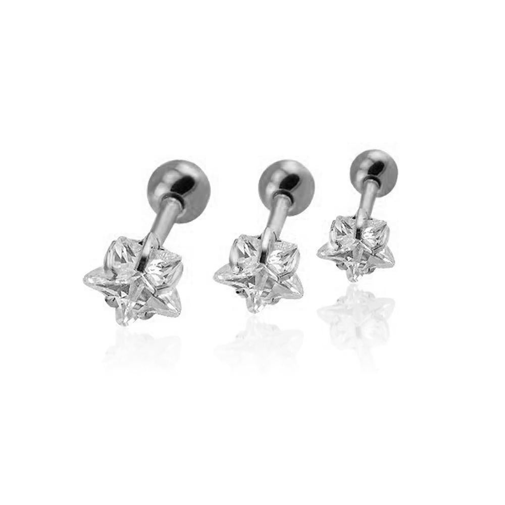 MILACOLATO 16G Cartilage Stud Earrings for Women Stainless Steel Small Opal  Star Pearl Flat Back Tragus Earring Studs Silver, CZ Flower Labret Studs