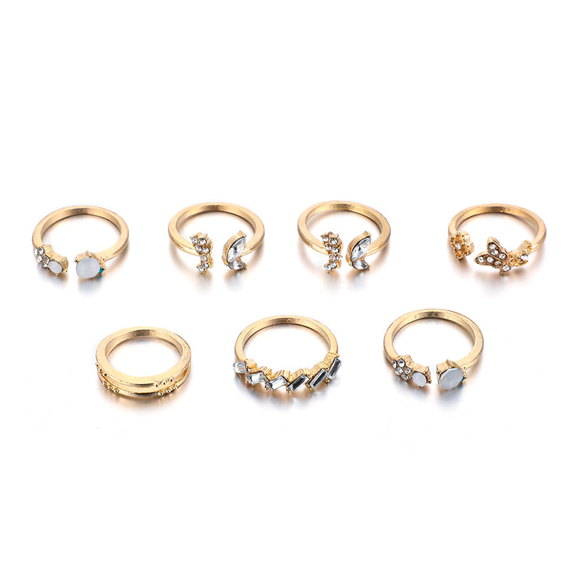 Faye Cute Unique Stackable Gold Butterfly Statement 7 Piece Ring Set ...