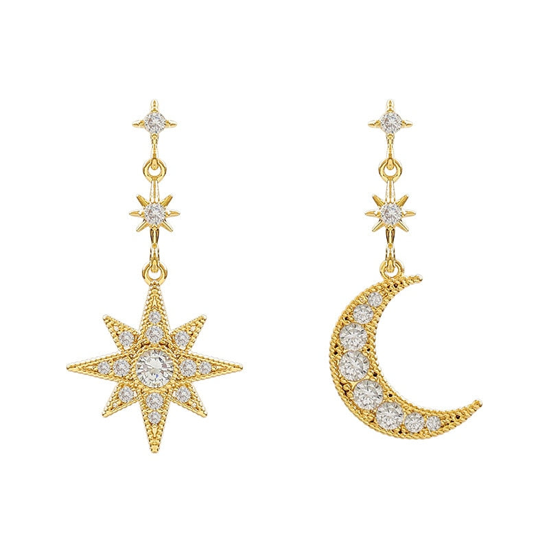 Elara Pretty Crystal Star Moon Dangle Earring Studs – MyBodiArt