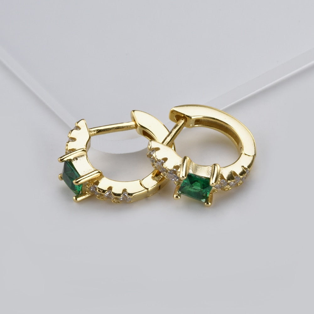 Vivid Colorful Crystal Square Gemstone Pave Huggie Hoop Earrings ...