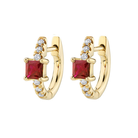 Vivid Colorful Crystal Square Gemstone Pave Huggie Hoop Earrings ...