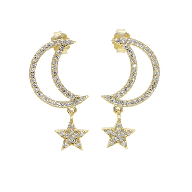 Chara Unique Cute Crystal Celestial Moon Star Dangle Earring Studs ...