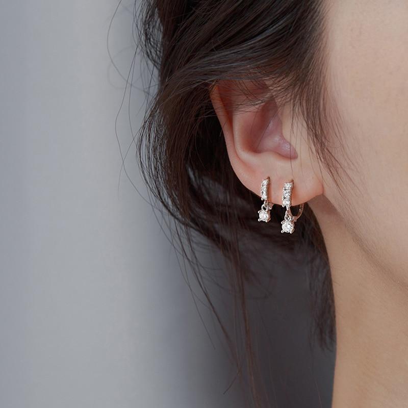 Ariadne Cute Crystal Dangle Silver Huggie Hoop Earrings – MyBodiArt