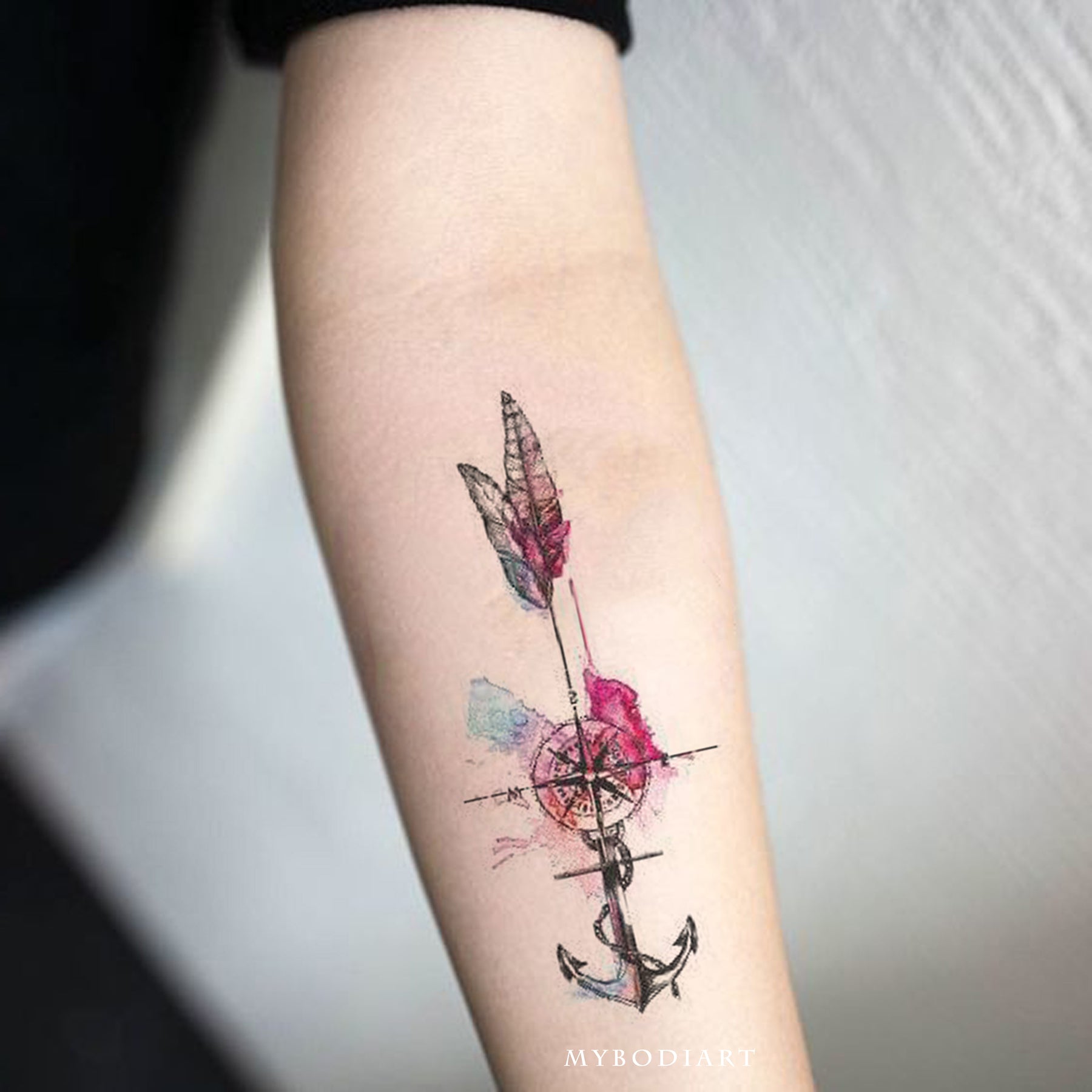 Tattoo uploaded by JenTheRipper • Feather and anchor tattoos by Matty Nox  #MattyNox #watercolor #feather #anchor • Tattoodo