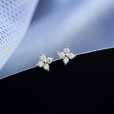 Clover Small Dainty Crystal Flower Ear Piercing Jewelry Earring Studs ...
