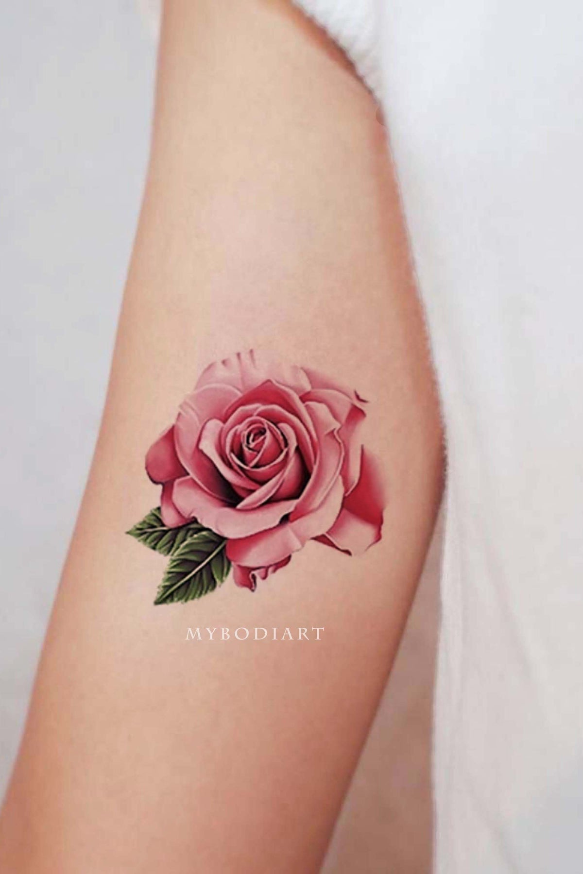 Realistic Pink Rose Tattoo Idea