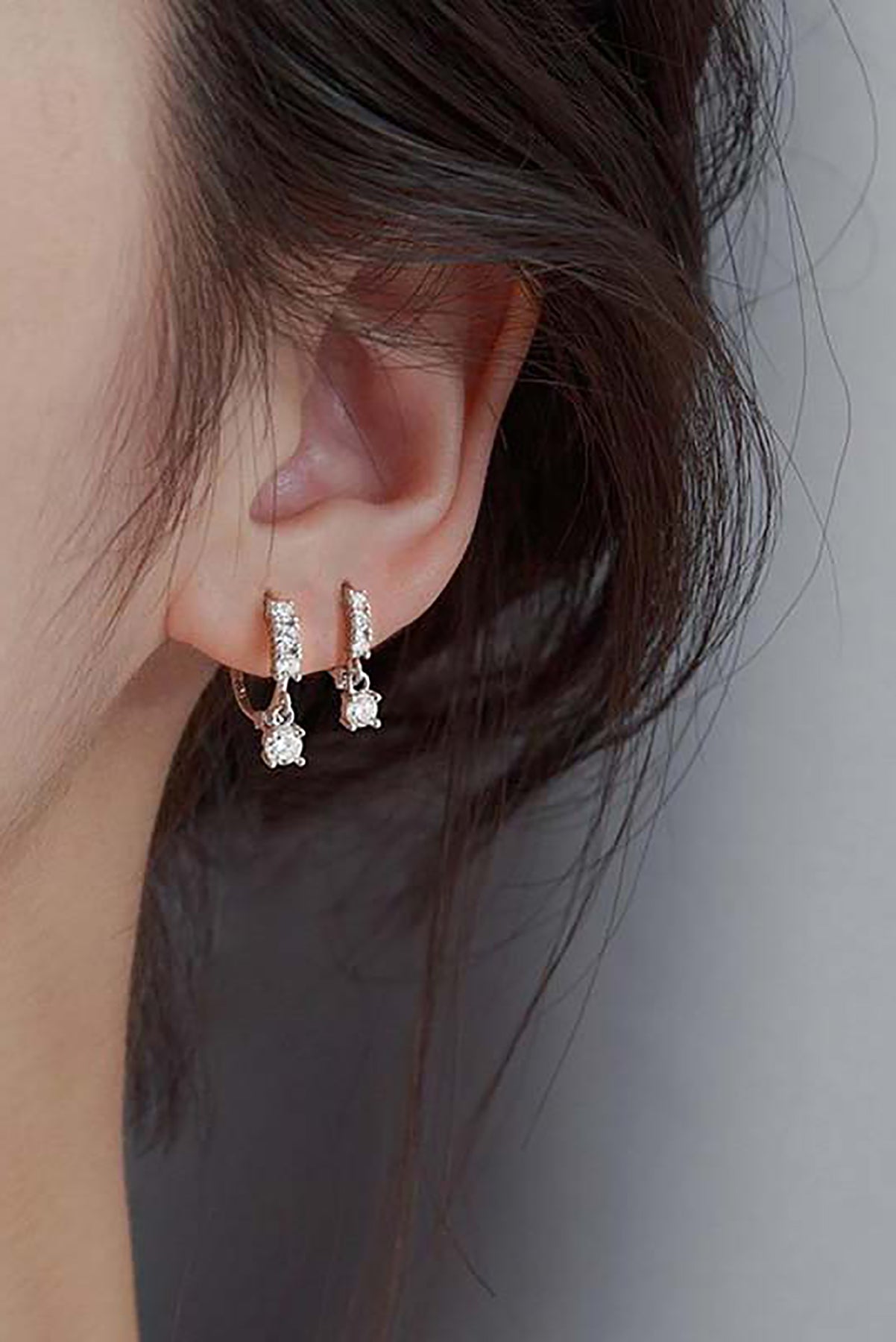 Ariadne Cute Crystal Dangle Silver Huggie Hoop Earrings – MyBodiArt