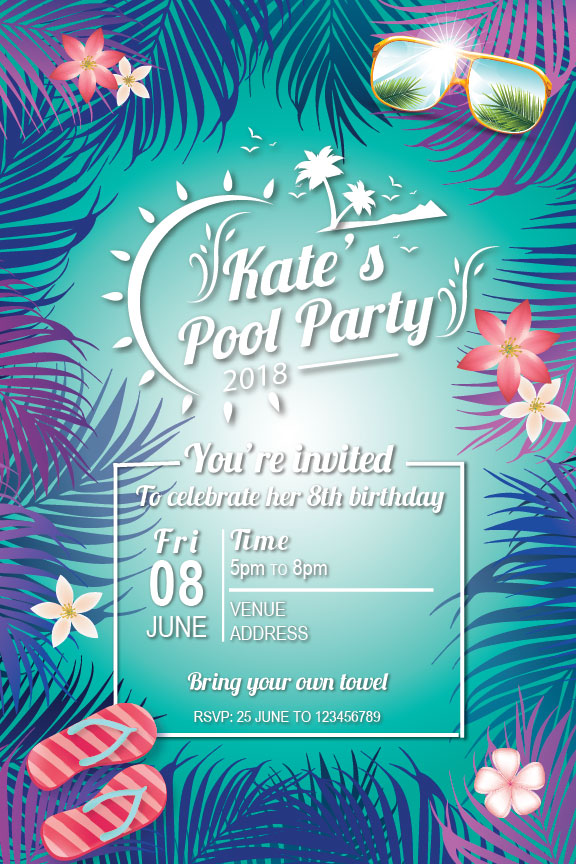 blank pool party invitations for teenagers