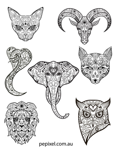 Animal Sugar Skulls Day Dead Halloween Coloring Pages Sheets