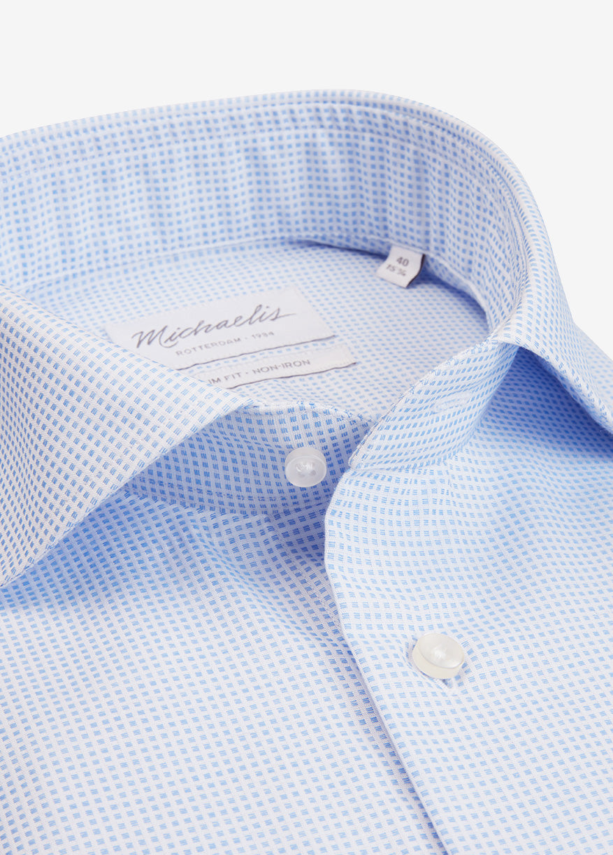 Michaelis Blauw-wit geblokt overhemd-boordmaat: 41  Pasvorm:Getailleerd