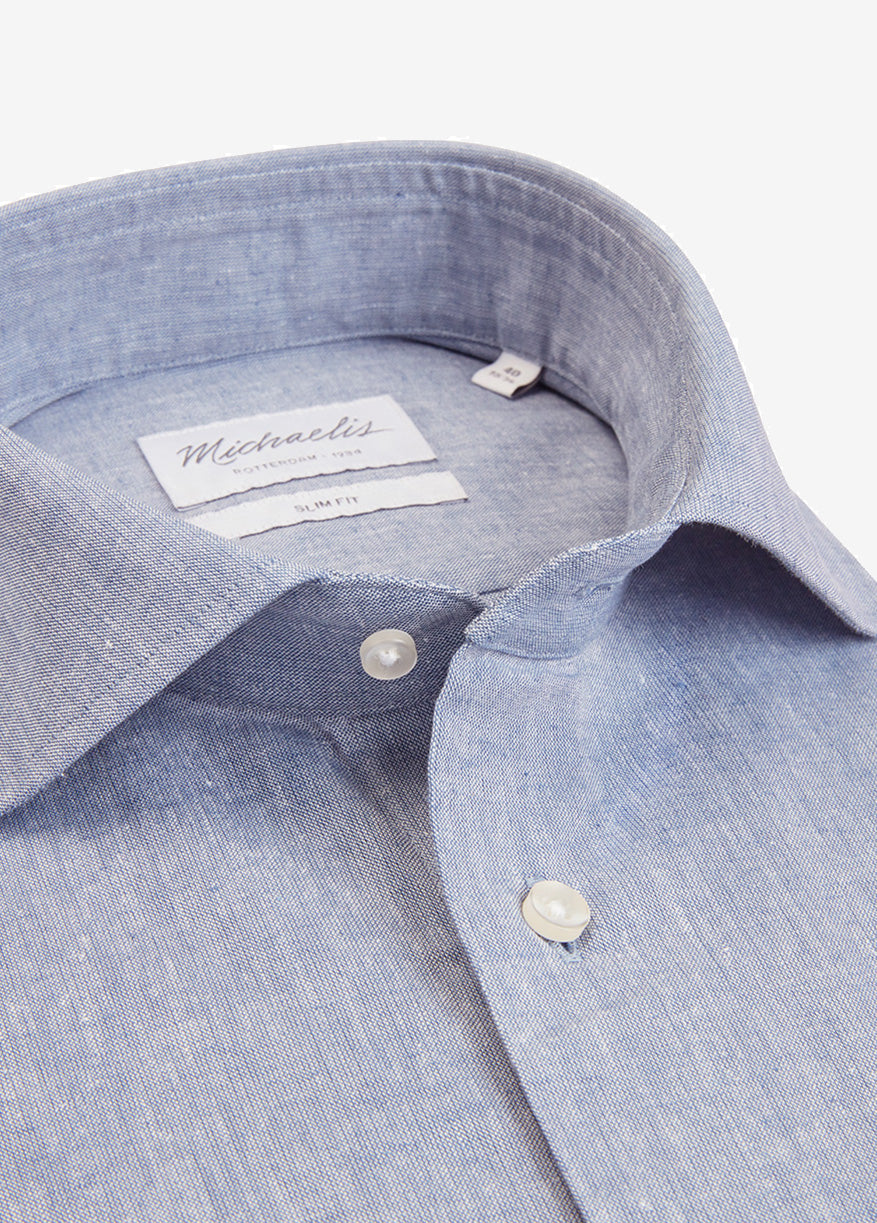 Michaelis Donkerblauwe overhemd met fijne weving-boordmaat: 38  Pasvorm:Getailleerd