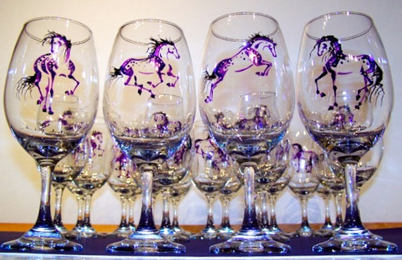 Hand-painted Wine Glass (stemmed); non-equine image - Sarah Lynn Richards~  custom equine art, drinkware, and clothing.