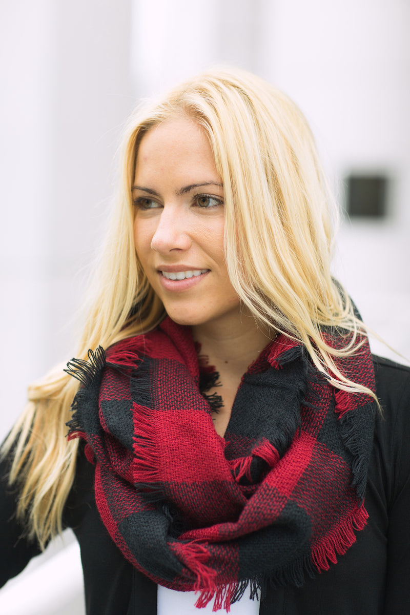 red and black plaid infinity scarf