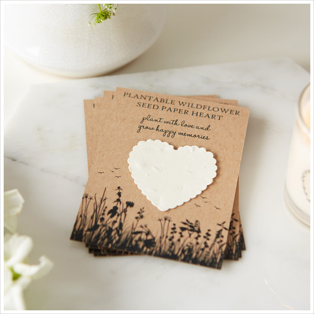 10 Plantable Wildflower Seed Paper Heart Funeral Favours