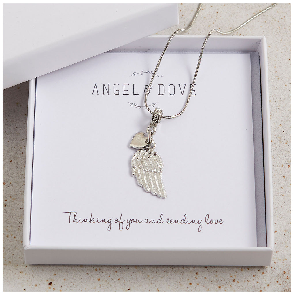 Pewter Angel Wing & Heart Necklace Sympathy Gift with Bag & Card ...