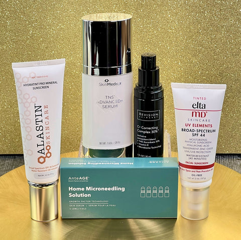 Products 10-6: SkinMedica TNS Advanced + Serum, EltaMD UV Elements, Revision C+ Correcting Complex, Alastin Hydratint, AnteAGE Home Microneedling Solution Refill