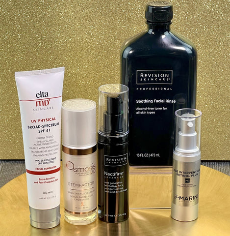 Products 20-16: Jan Marini Age Intervention Retinol Plus MD, Revision Soothing Facial Rinse, Revision Nectifirm Advanced, Osmosis StemFactor Serum, EltaMD UV Physical Tinted