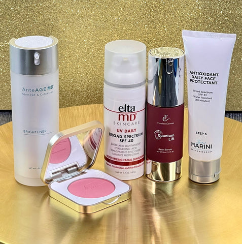 Products 25-21: Jan Marini Antioxidant Daily Face Protectant, Flawless Canvas Quantum Lift Reset Serum, EltaMD UV Daily, jane iredale PurePressed Blush, and AnteAGE MD Brightener