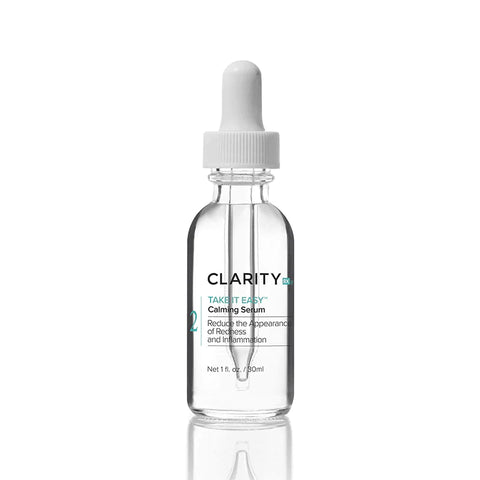 ClarityRx Take It Easy Calming Serum, a clear liquid in a clear dropper bottle.