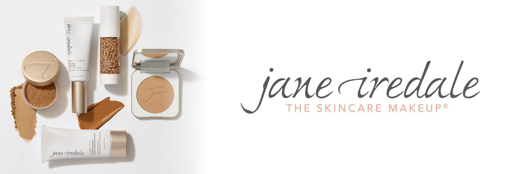 Several jane iredale products on a white background with the jane iredale logo.