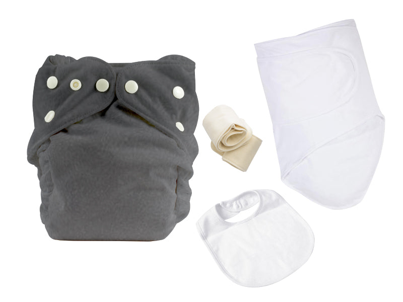 ONE SIZE DIAPER BUNDLE W 30% COTTON / 70% BAMBOO MUSLIN SWADDLE AND BIB