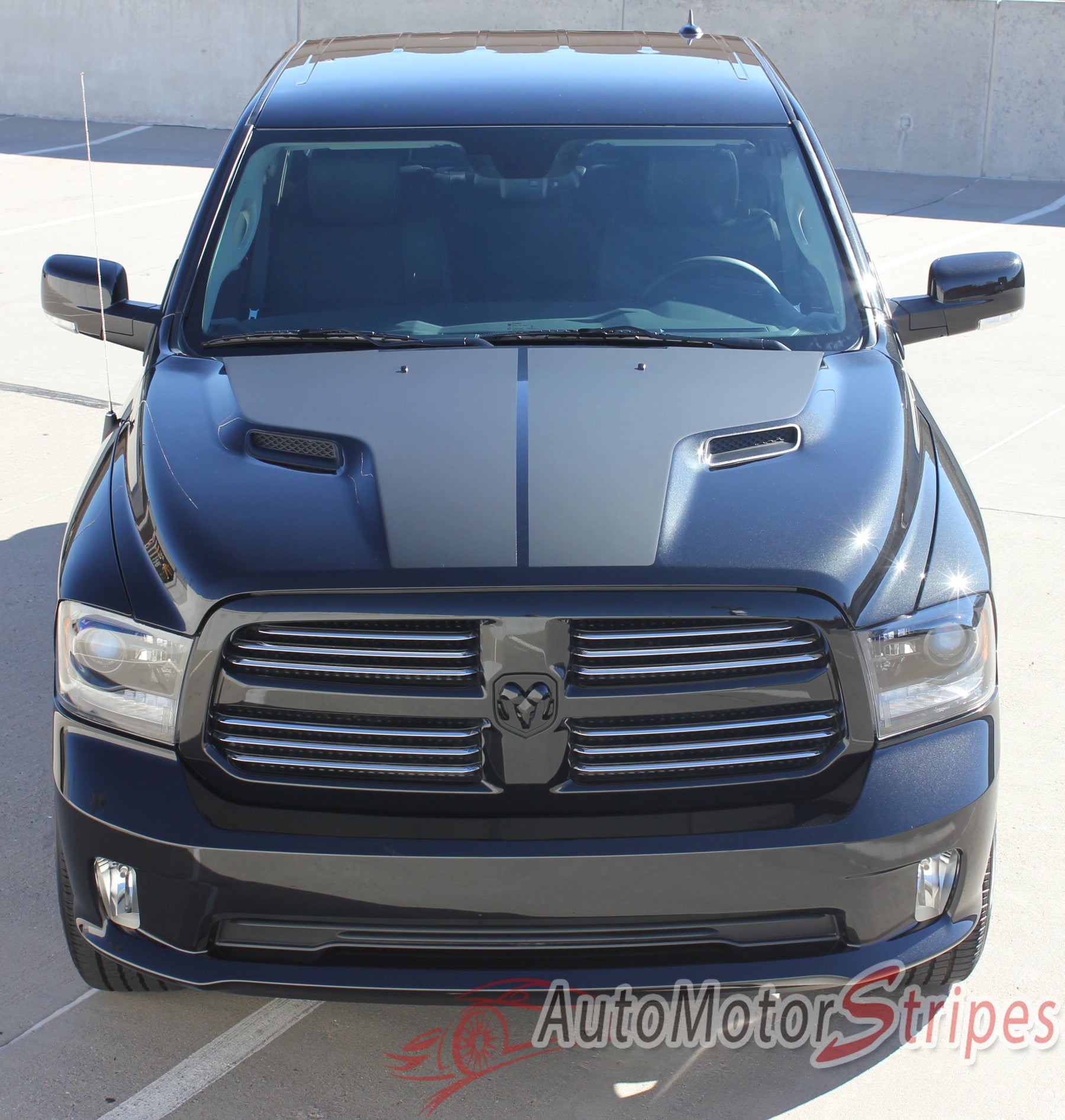 2009-2017 Dodge Ram Hemi Hood Blackout Accent Solid Center Winged Vinyl Graphic Truck 3M Stripe Kit