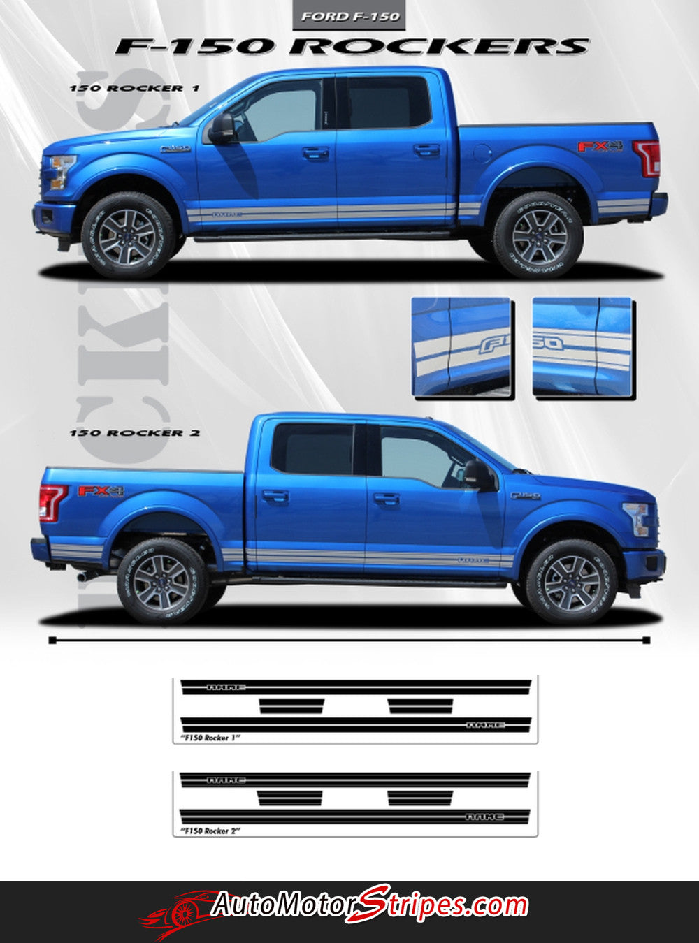 2015-2020 Ford F-150 Rocker 1 One Lower Rocker Stripes Vinyl Decal 3M ...