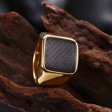 Load image into Gallery viewer, Rings Gold Plated Stainless Steel Black Square Signet Ring
