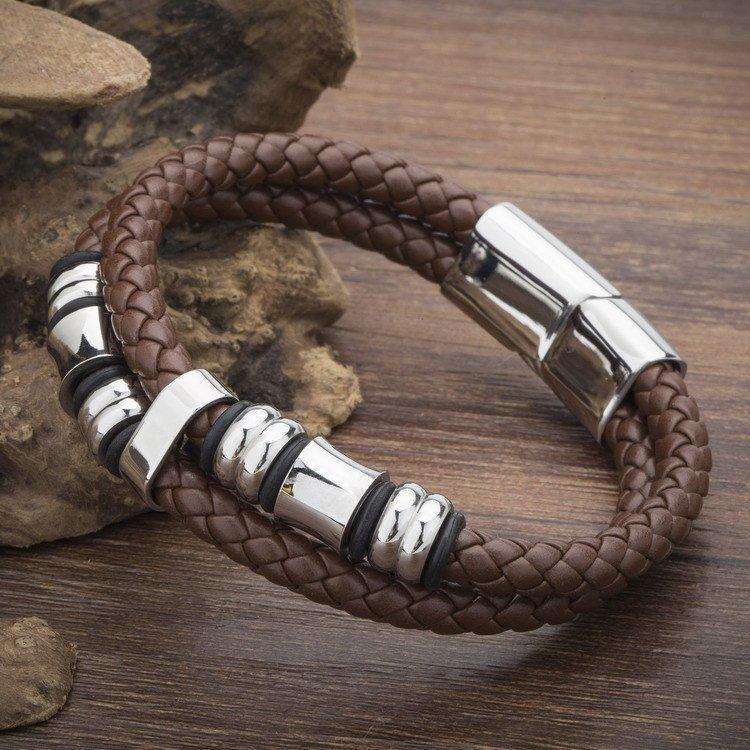 Stainless Steel Genuine Leather Men's Bracelet - Ring to Perfection