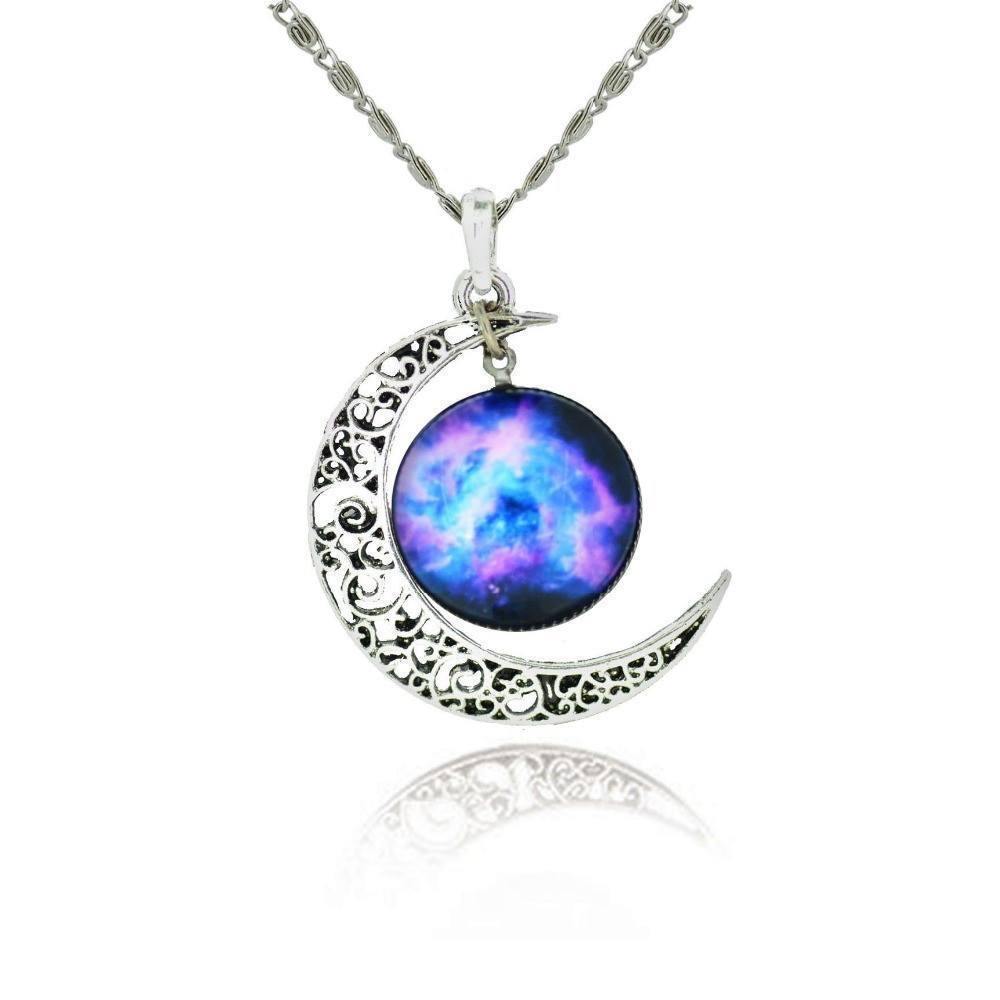 Silver and Glass Galaxy Pendant Necklace - Ring to Perfection