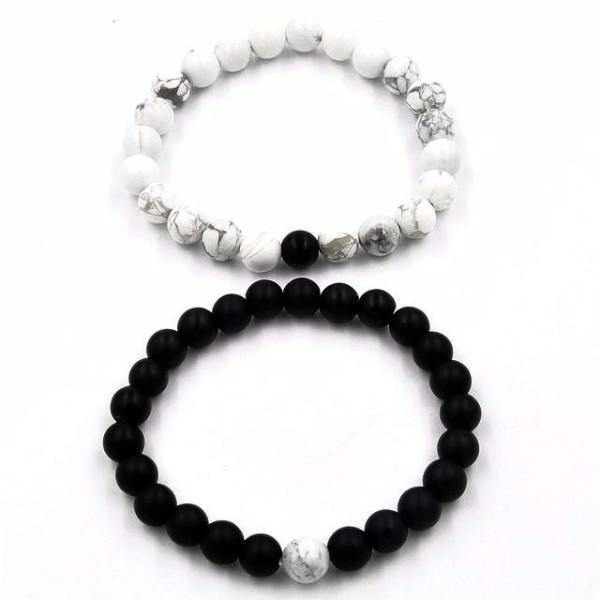 Matte Black White Vein Couple Distance Bracelets [3 Variants]