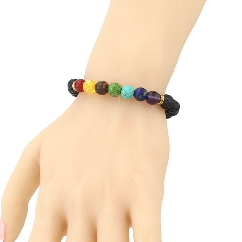 Multicolor Balance Chakra Healing Lava Stone Bracelet