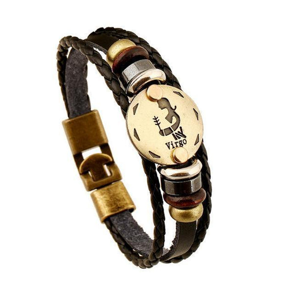 Black Gallstone Zodiac Signs Leather Bracelet - Ring to Perfection
