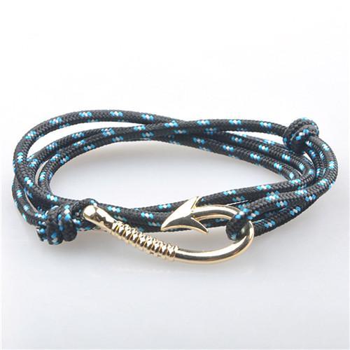 Sliver Fish Hook and Rope Men's Bracelet