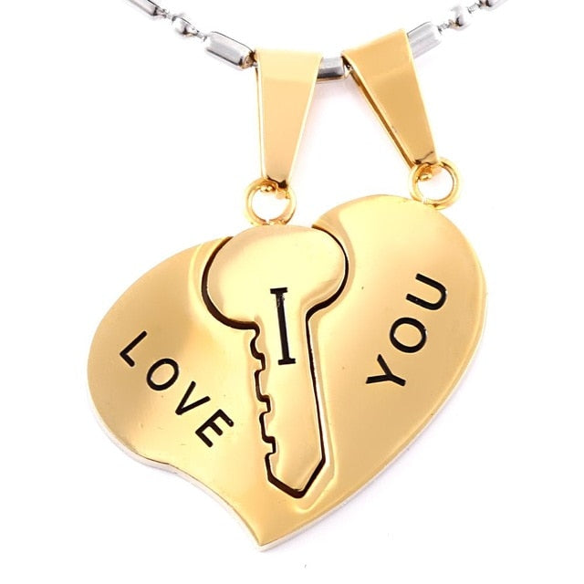 Necklaces His & Hers Matching Stainless Steel Key Heart Couples Necklace Set