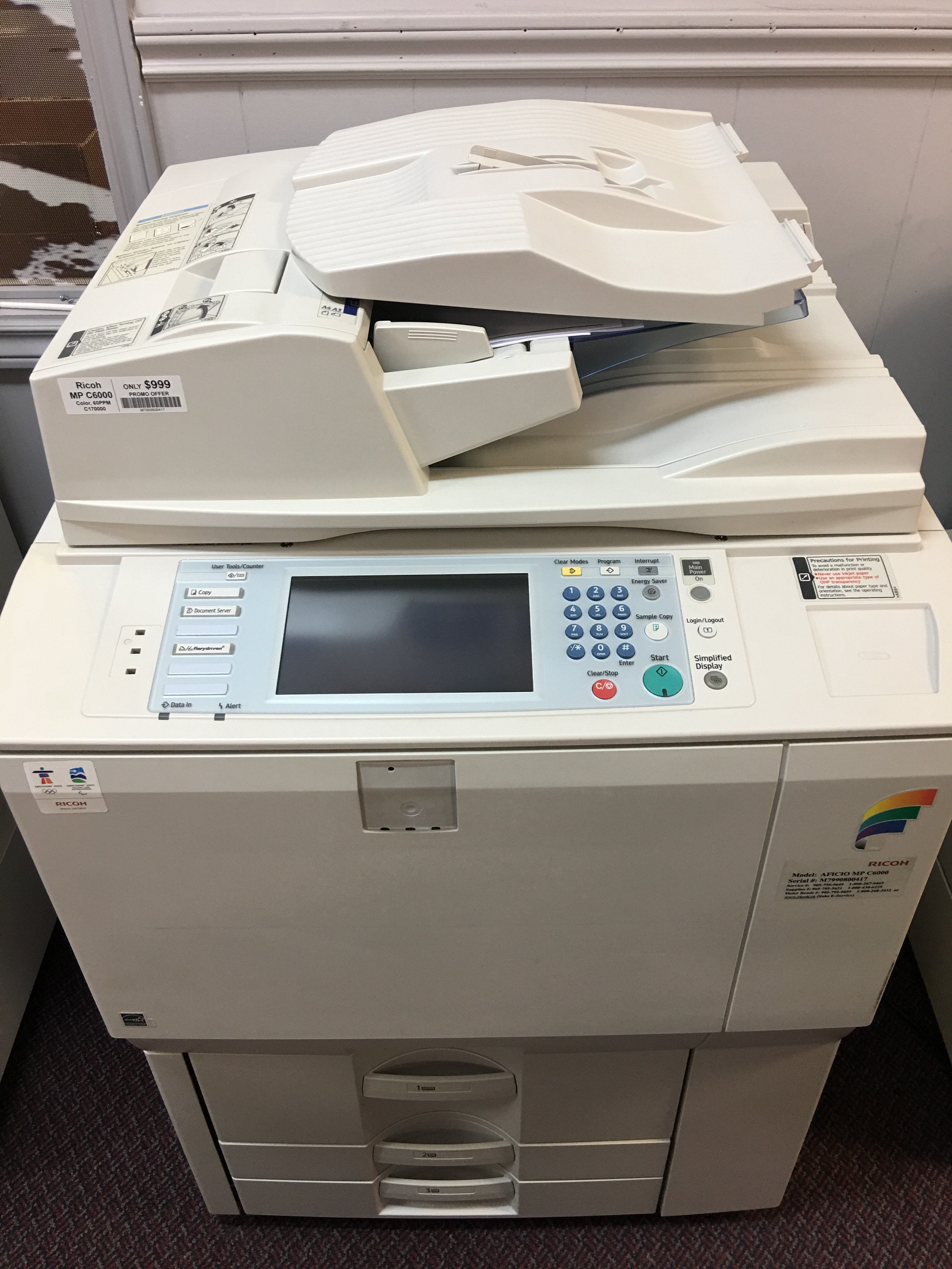 Ricoh Aficio MP C6000 High Speed 60 PPM Color Printer Copier Great d