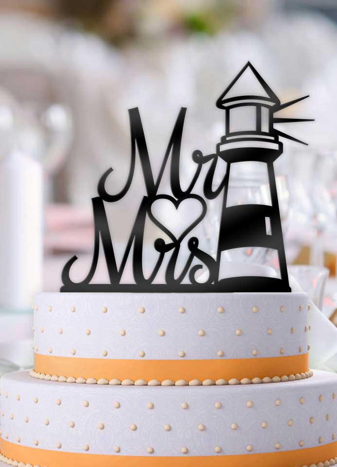  Nautical  Lighthouse  Mr and Mrs Wedding  Cake  Topper  
