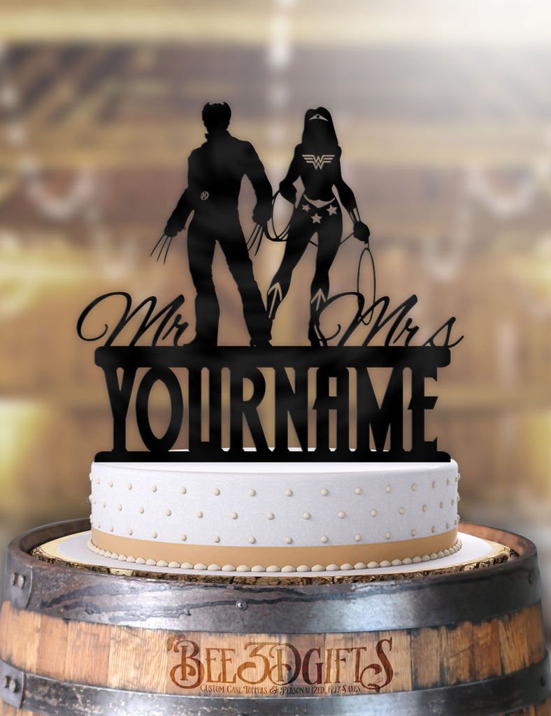 Personalized Wolverine And Wonder Woman With Name Cake Topper