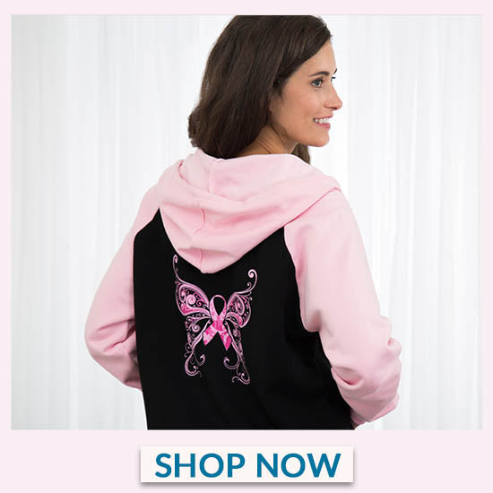 Pink Ribbon Butterfly Two-Toned Zip Hoodie - Shop Now