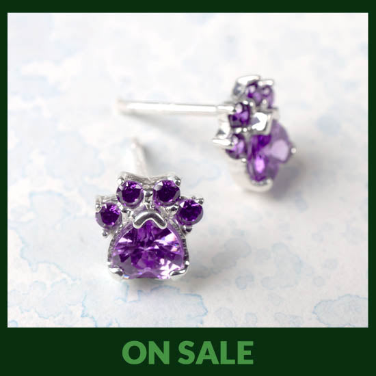 Paw Print Birthstone Earrings - On Sale