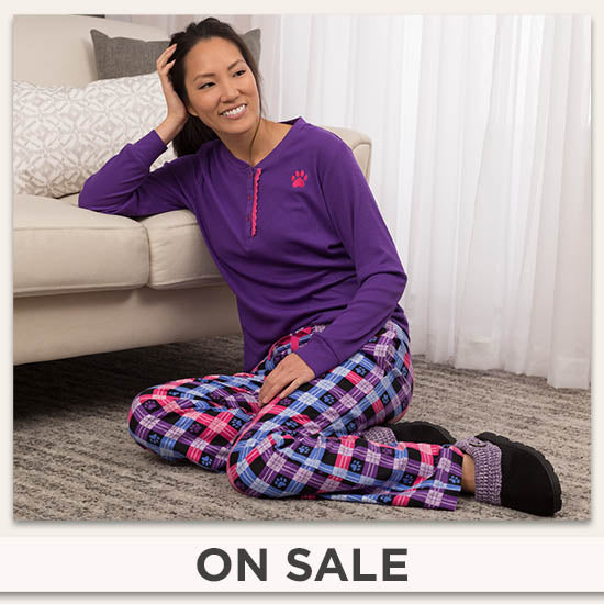 Plaid Paw Flannel Pajama Thermal Set - On Sale