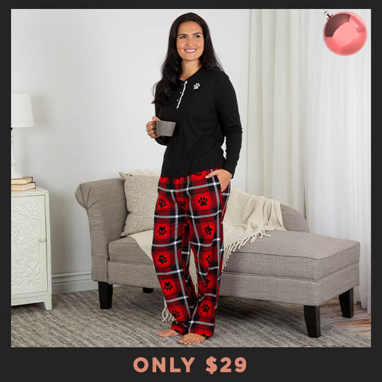 Plaid Paw Flannel Pajama Thermal Set - Only $29