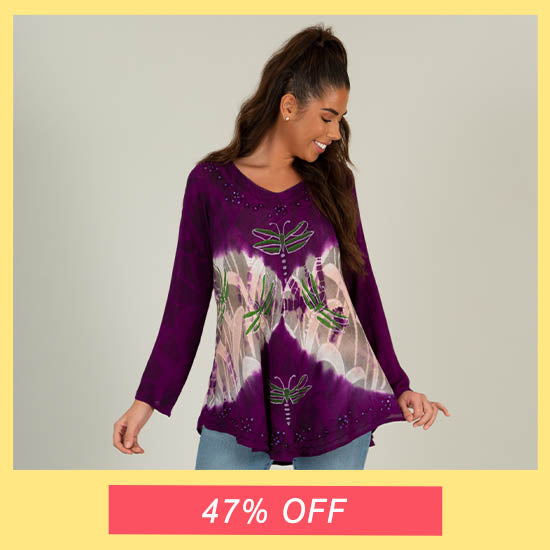 Twilight Dragonfly Long Sleeve Tunic - 47% OFF