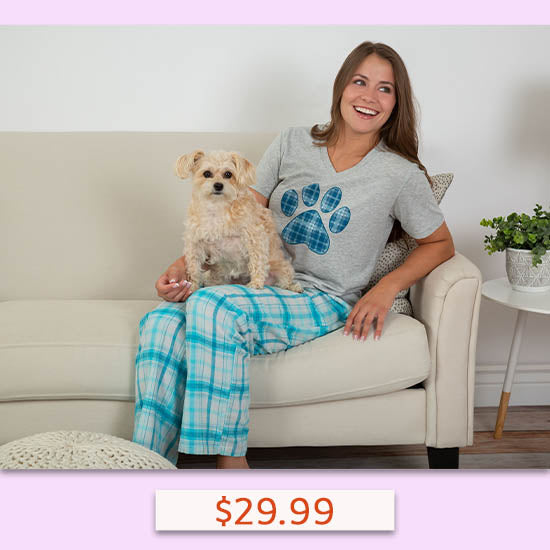 Plaid Paw V-Neck Pajama Set - $29.99